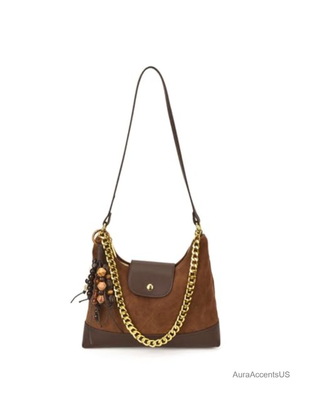 Faux Leather Crossbody Bag Quilted Diamond Pattern with Wooden Bead Charm